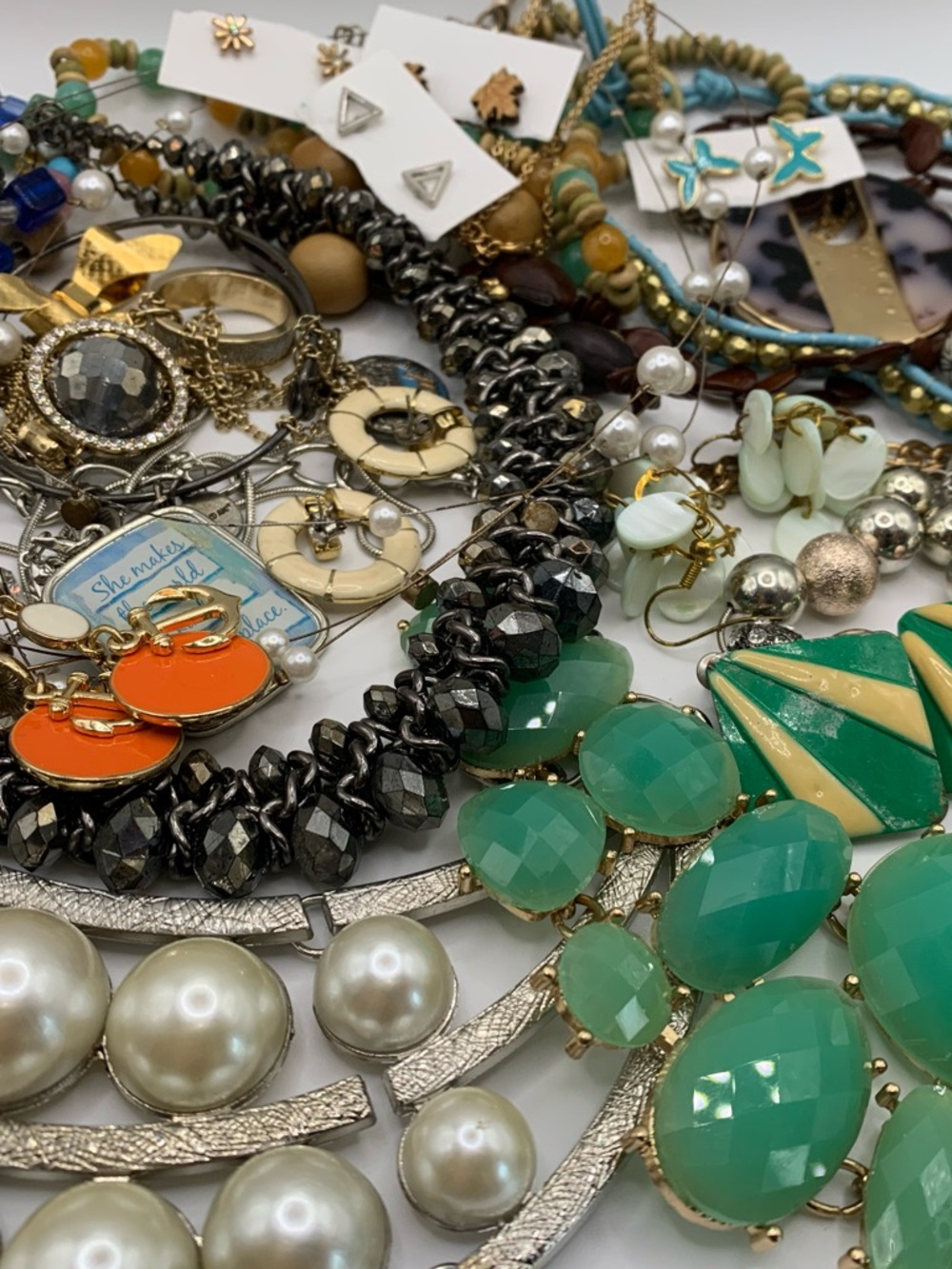 Assorted Women’s Jewelry lot - Green, Orange, Pearl Accents costume Jewelry